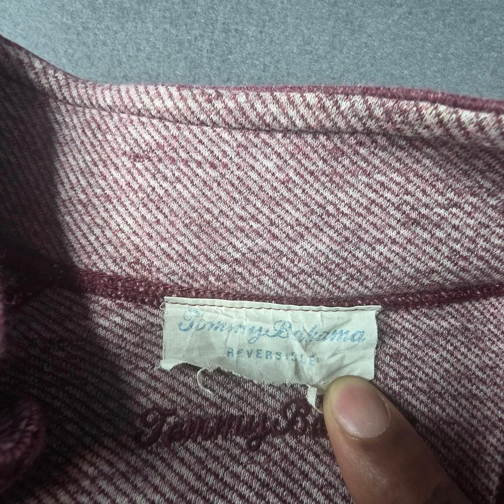 Tommy Bahama Reversible Quarter Zip Pullover Mens XL Burgundy Striped Sweater